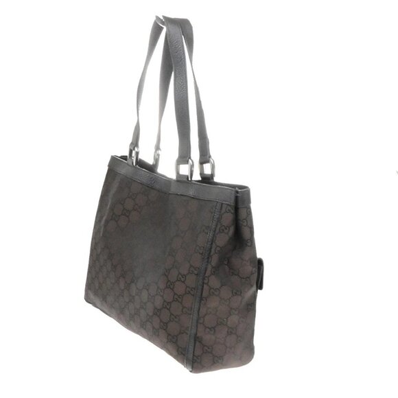 GUCCI Logo GG Pattern Shoulder Tote Bag Nylon Leather Brown Italy 80YH158 - Picture 6 of 15
